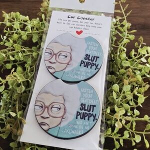 Blue and White Car Coaster Set